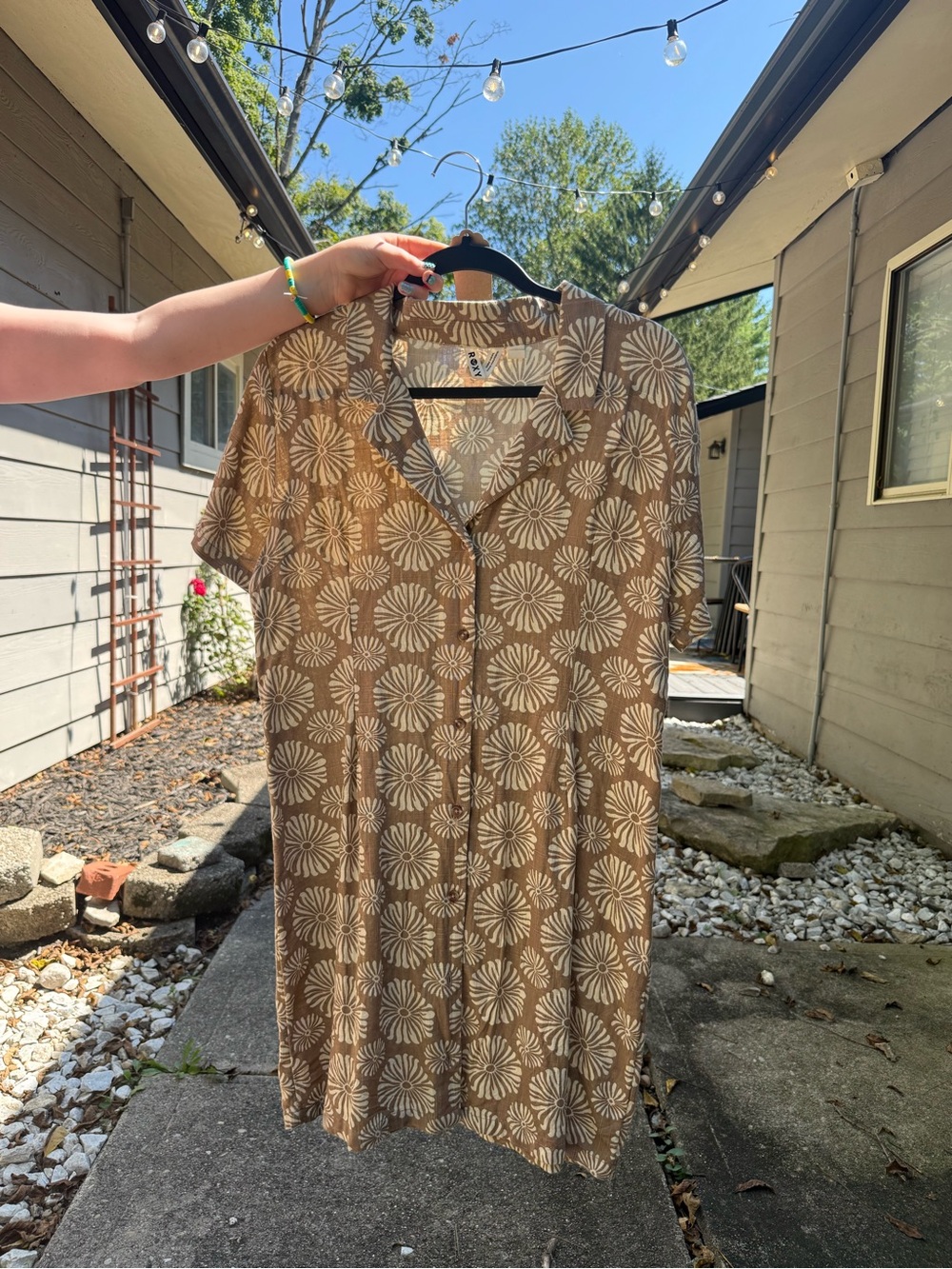 Roxy Brown Floral Midi Dress with Cream Daisy Print